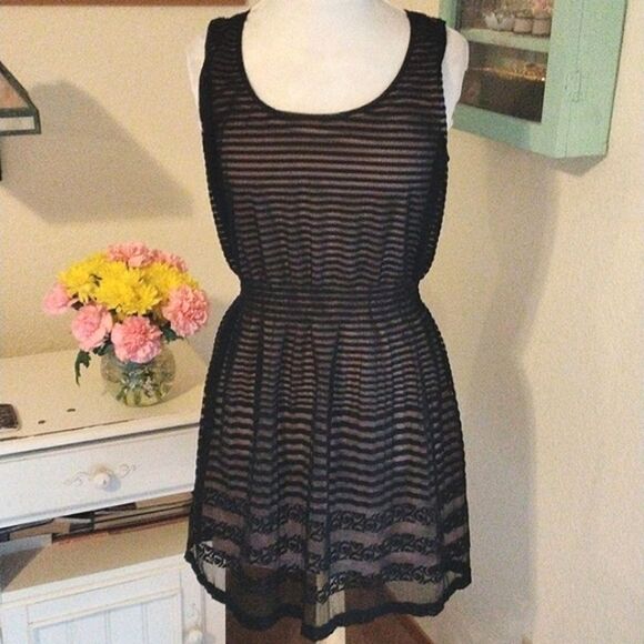 Maison Jules Sheer Stripes Black Dress Kawaii - Picture 1 of 13